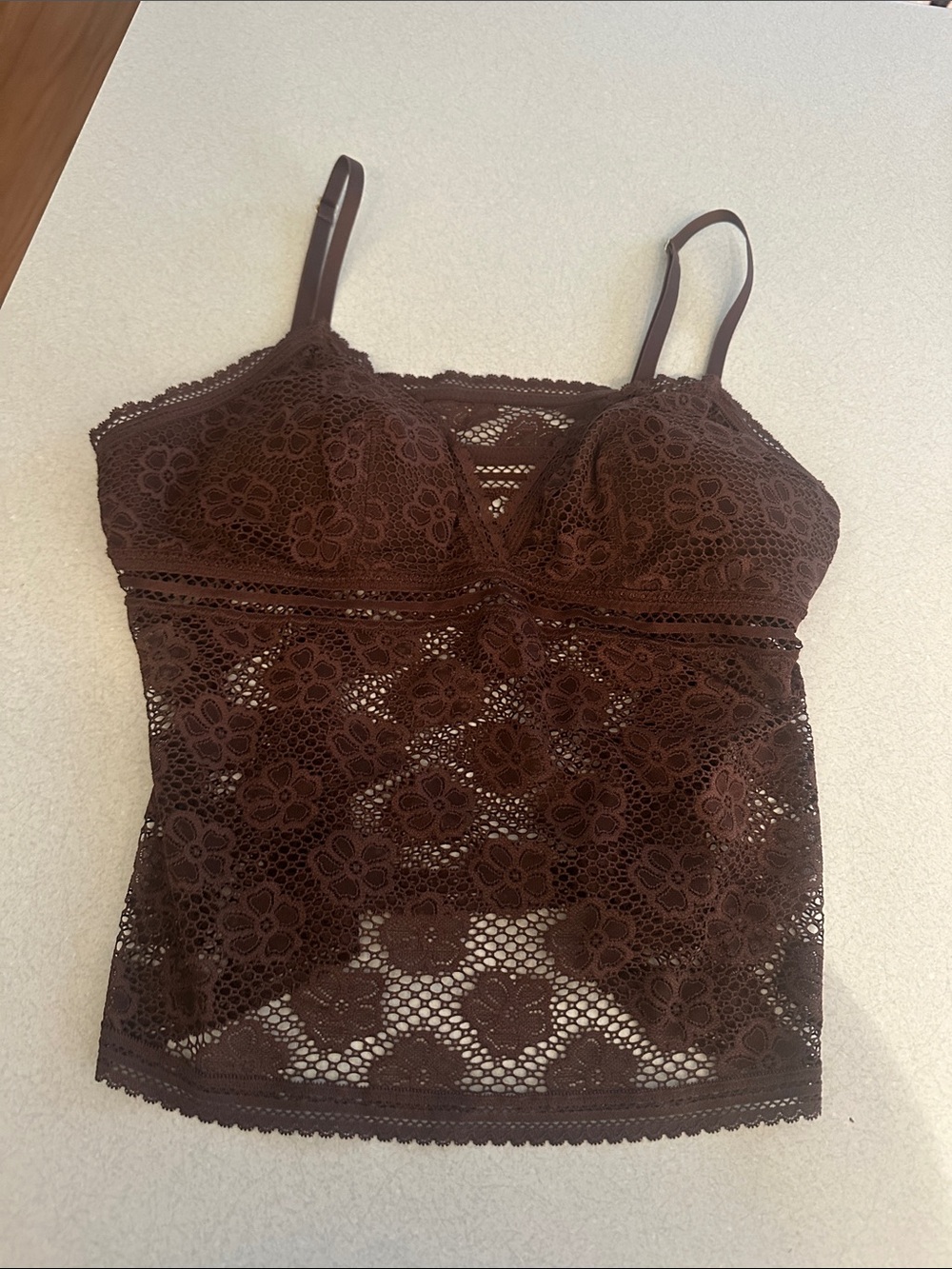 aerie Brown Floral Lace Camisole